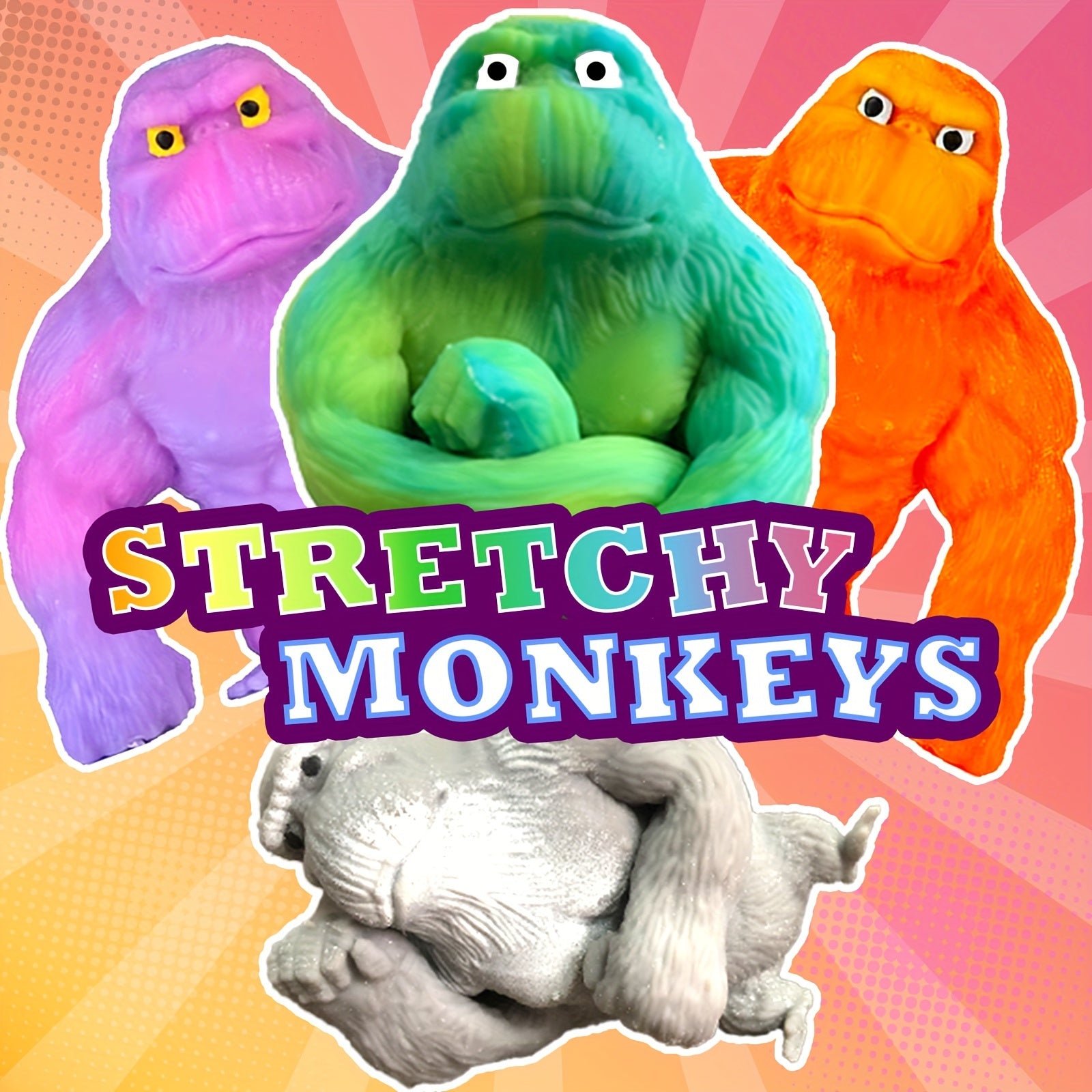 4 Pack Funkee Monkee Mega 4 Pack - Stretch, Squish, And Even Squeeze These Monkeys For Stress Relief - Original Sensory/Fidgets