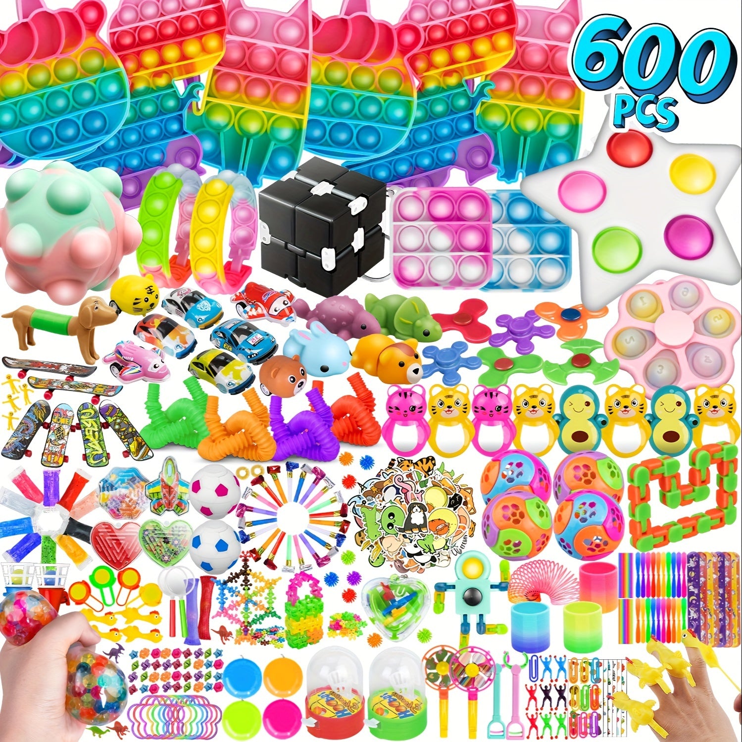 600 PCS Sensory Fidget Party Toys Pack Balls, Rainbow Springs, Wacky Tracks