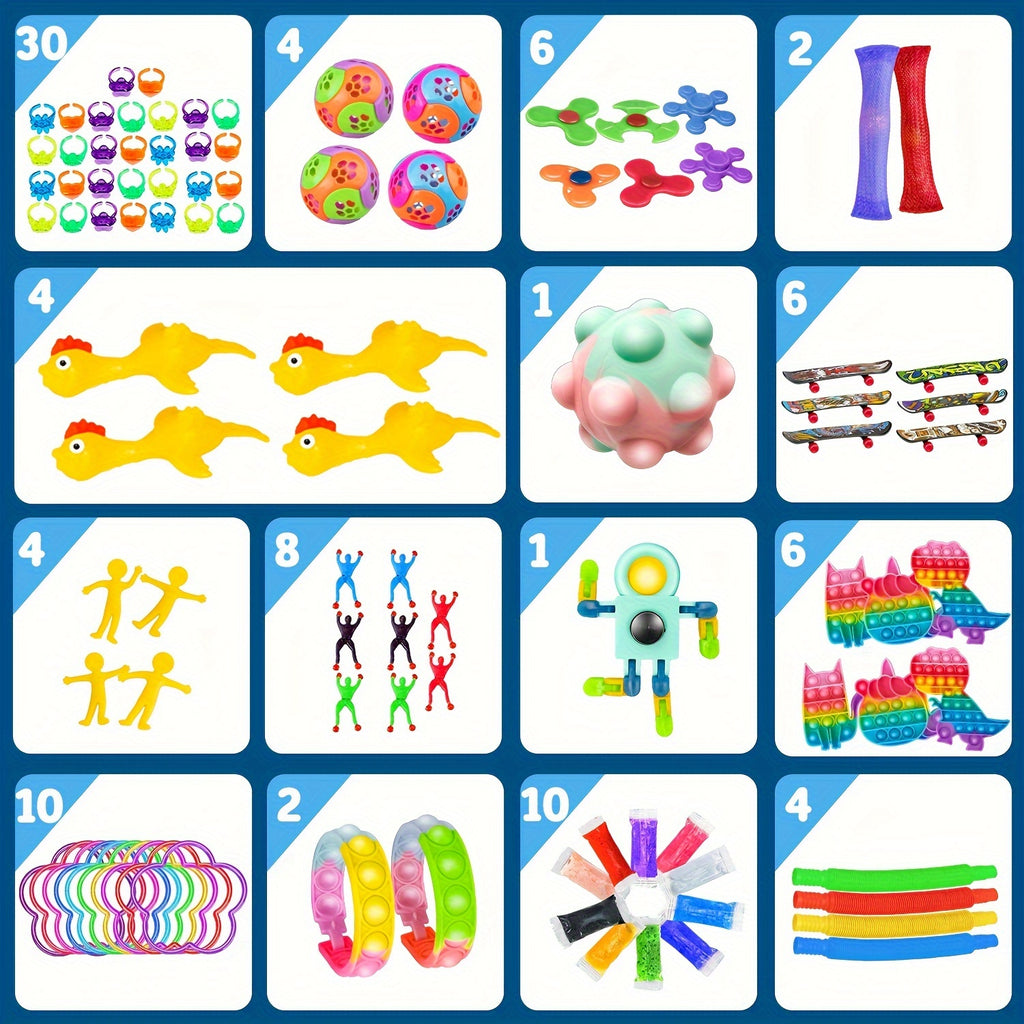 600 PCS Sensory Fidget Party Toys Pack Balls, Rainbow Springs, Wacky Tracks