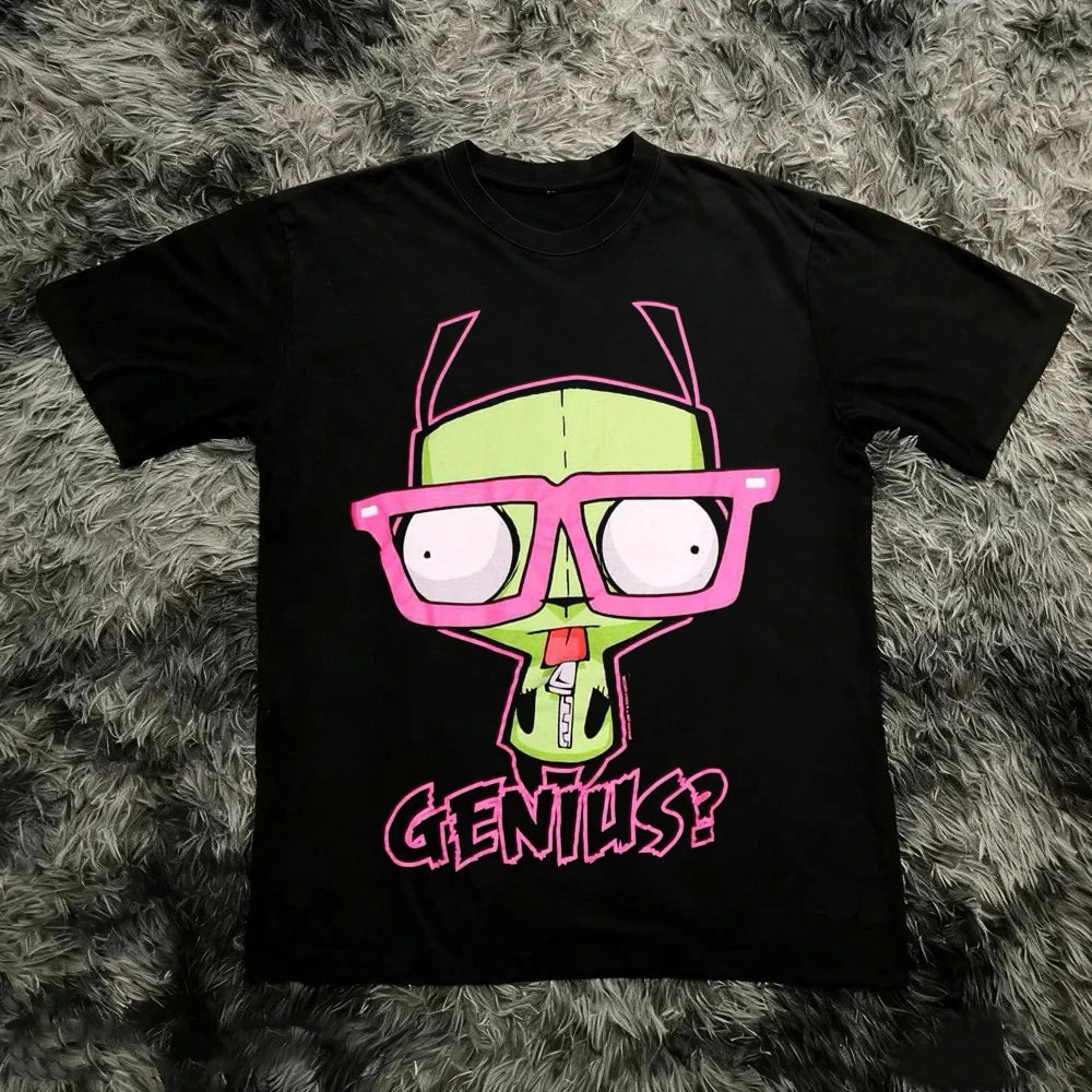 Vintage Invader Zim Cartoon Print Short Sleeve T-Shirt Retro Unisex Graphic Tee 90s Nostalgia Summer Streetwear Y2K Tee Top
