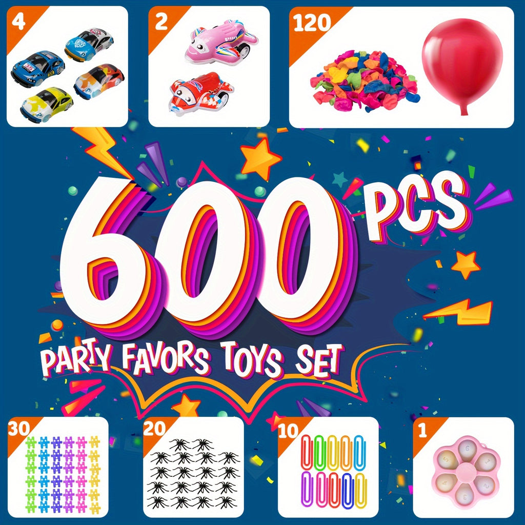 600 PCS Sensory Fidget Party Toys Pack Balls, Rainbow Springs, Wacky Tracks
