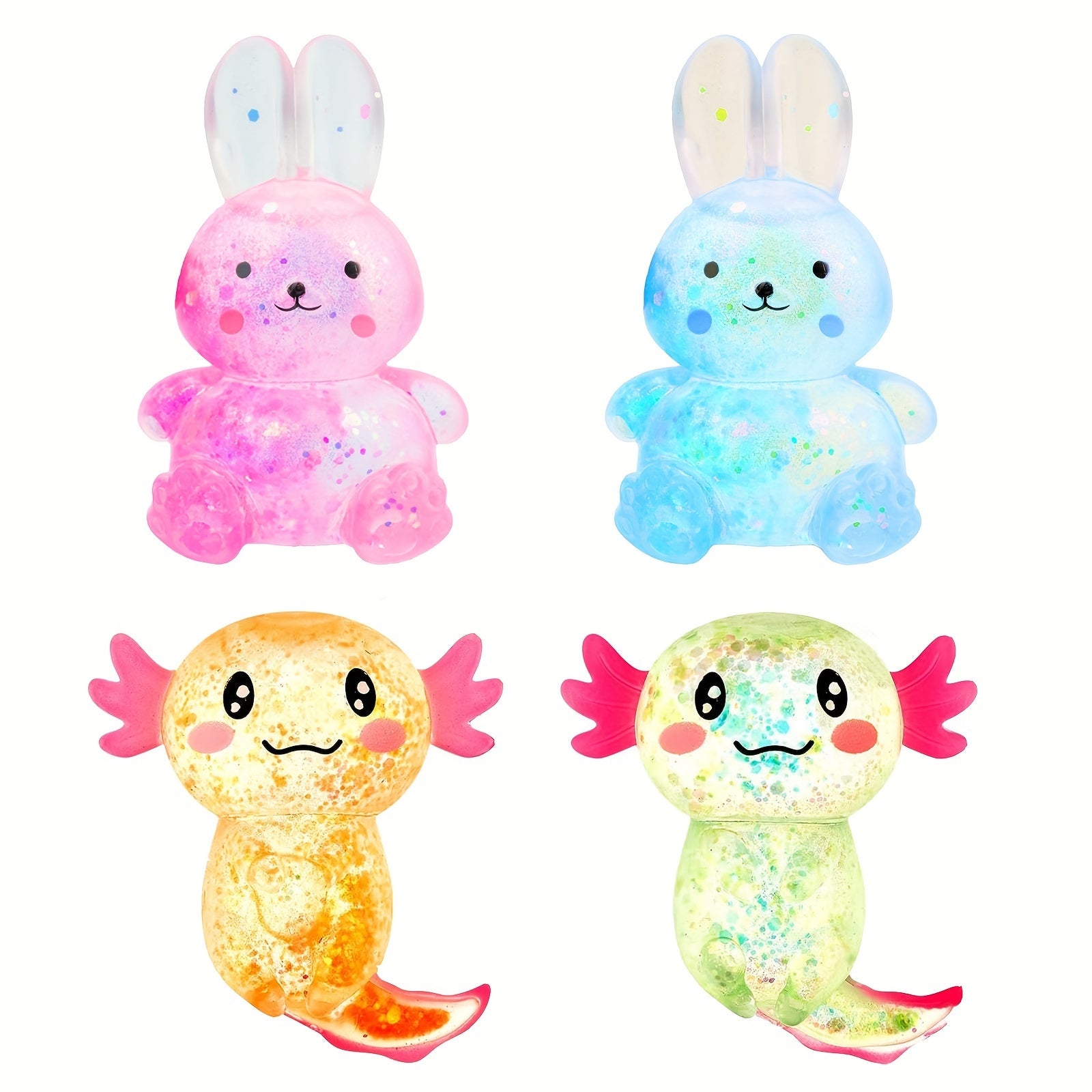 FRSHALOUIS 4pcs Squishy Fidget Stress Balls - Axolotl Rabbit Sensory Toys For Kids And Adults