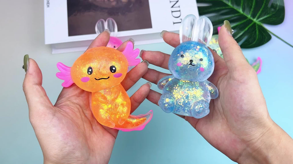 FRSHALOUIS 4pcs Squishy Fidget Stress Balls - Axolotl Rabbit Sensory Toys For Kids And Adults